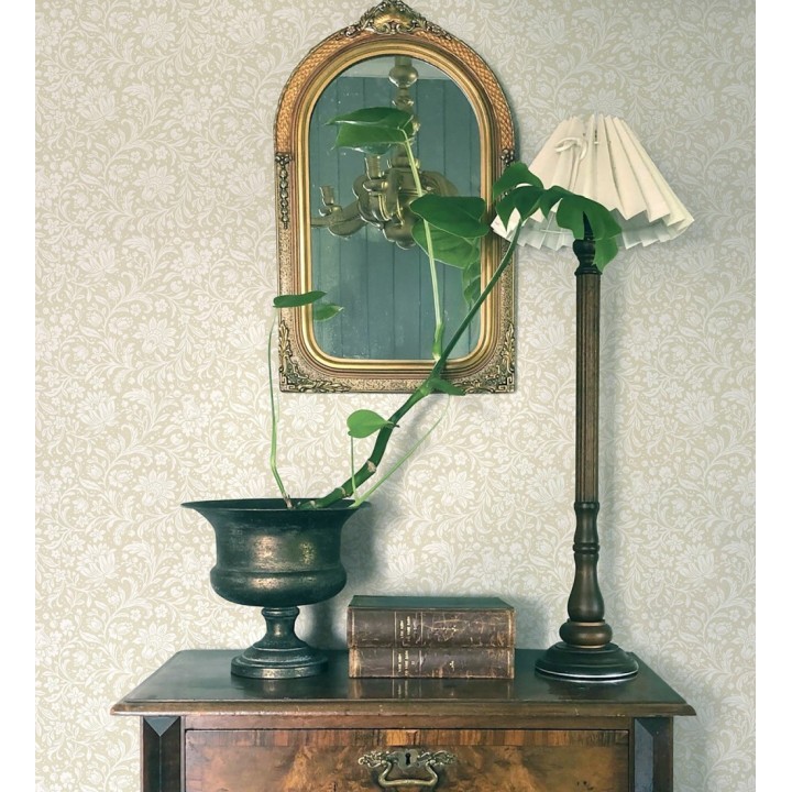 Papel pintado floral con hojas estilo vintage fondo beige - Waverly Ornate 683664