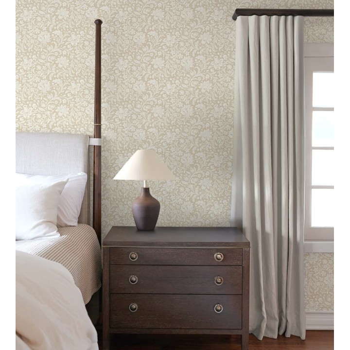 Papel pintado floral con hojas estilo vintage fondo beige - Waverly Ornate 683664