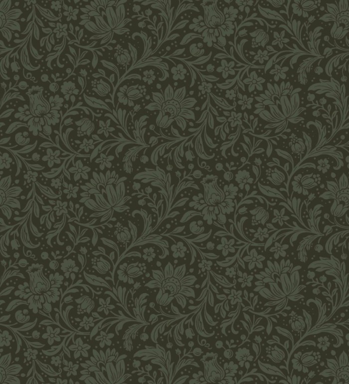 Papel pintado floral con hojas estilo vintage fondo verde oscuro - Waverly Ornate 683667