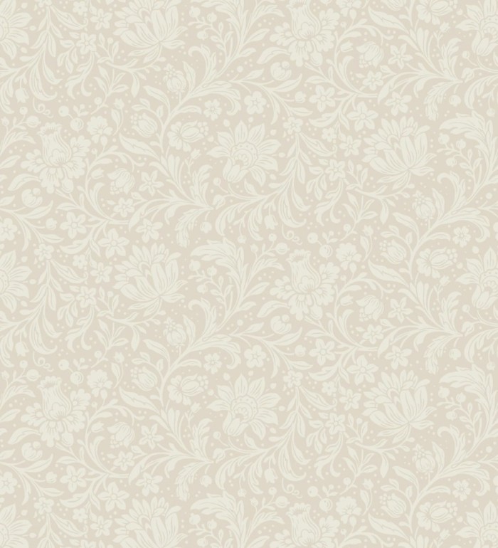 Papel pintado floral con hojas estilo vintage fondo nácar beige claro - Waverly Ornate 683668