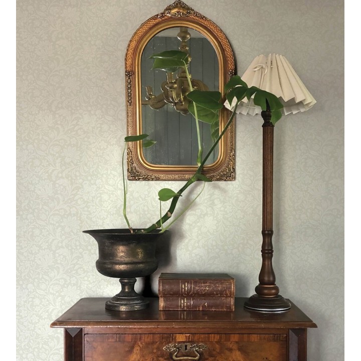 Papel pintado floral con hojas estilo vintage fondo nácar beige claro - Waverly Ornate 683668