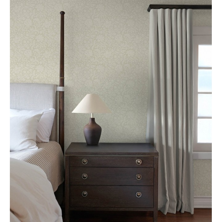 Papel pintado floral con hojas estilo vintage fondo nácar beige claro - Waverly Ornate 683668