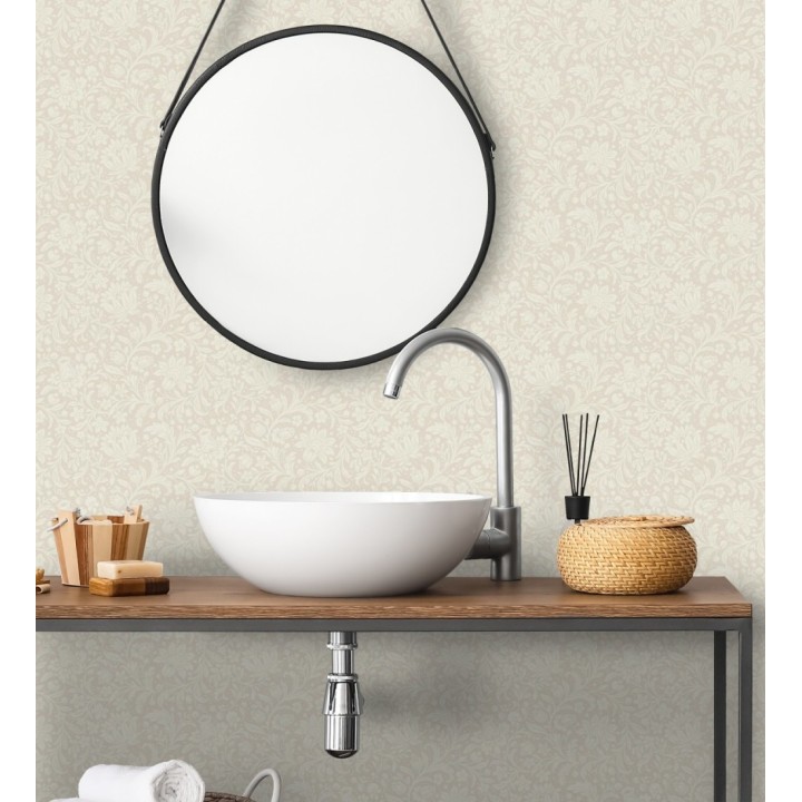 Papel pintado floral con hojas estilo vintage fondo nácar beige claro - Waverly Ornate 683668