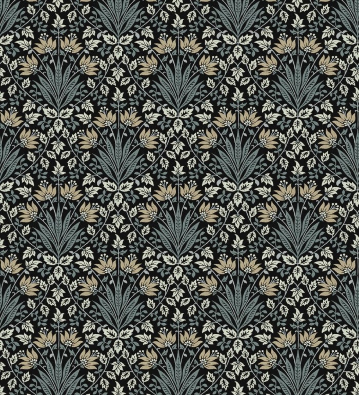 Papel pintado damasco botánico verde salvia y fondo negro - Scott Morrisian 683669