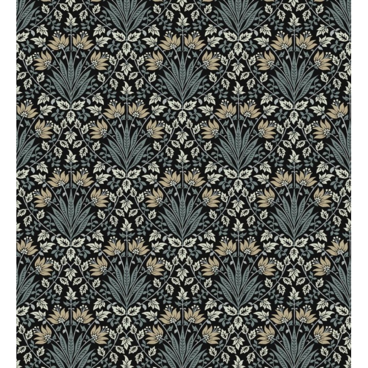 Papel pintado damasco botánico verde salvia y fondo negro - Scott Morrisian 683669