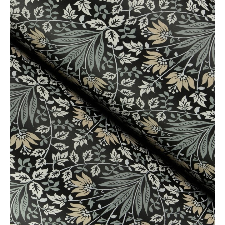 Papel pintado damasco botánico verde salvia y fondo negro - Scott Morrisian 683669