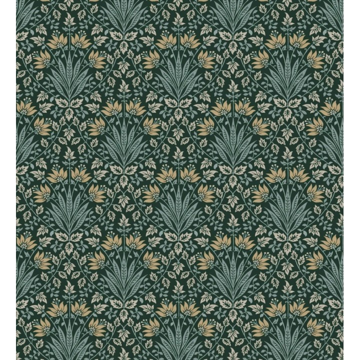 Papel pintado damasco botánico verde bosque y ocre - Scott Morrisian 683670
