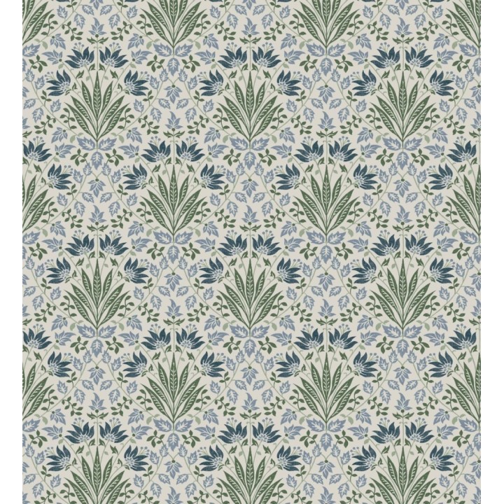 Papel pintado damasco botánico verde y azul - Scott Morrisian 683671