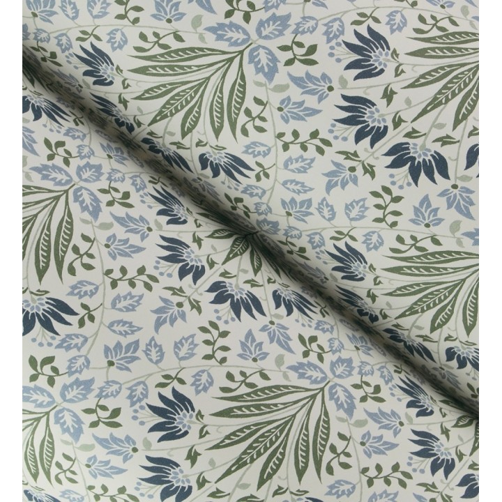 Papel pintado damasco botánico verde y azul - Scott Morrisian 683671