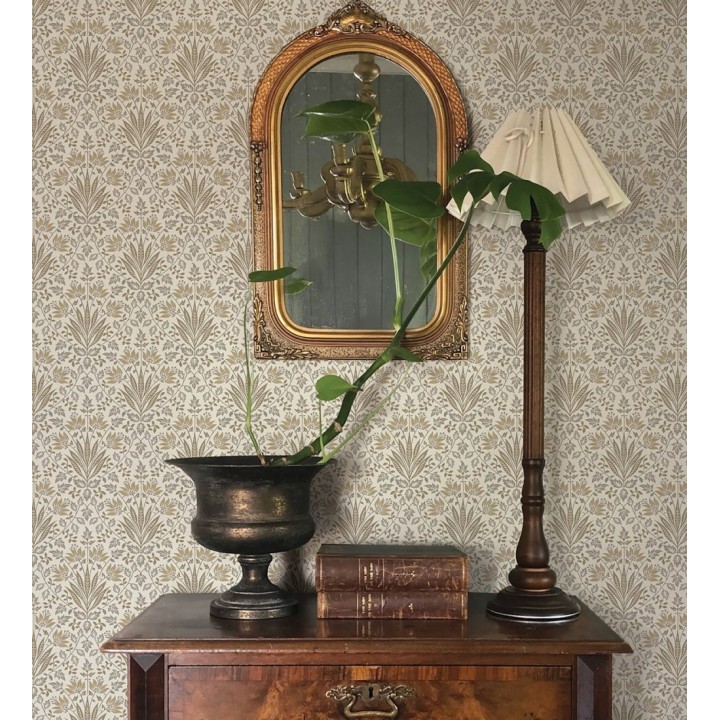 Papel pintado damasco botánico ocre fondo beige claro - Scott Morrisian 683672