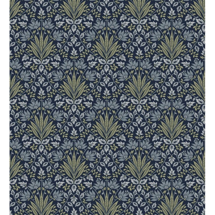 Papel pintado damasco botánico verde y fondo azul oscuro - Scott Morrisian 683673