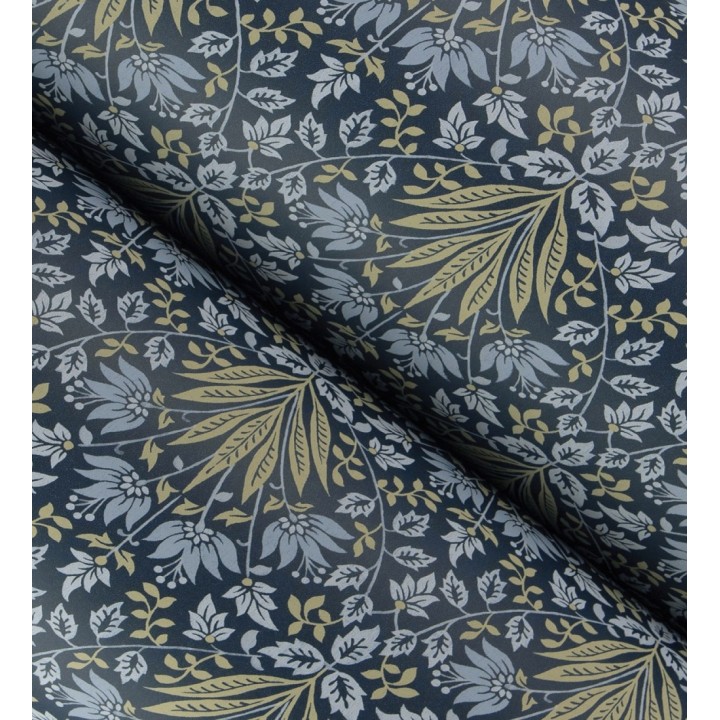 Papel pintado damasco botánico verde y fondo azul oscuro - Scott Morrisian 683673