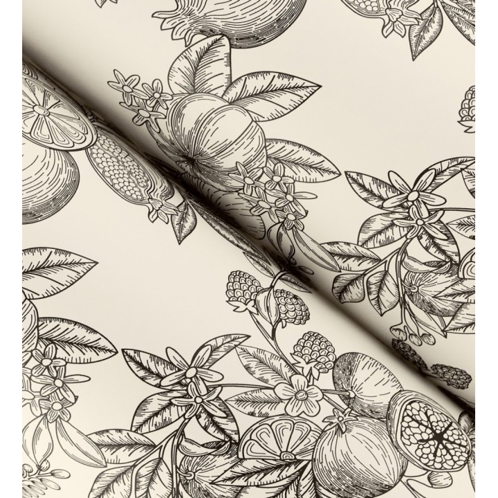 Papel pintado de frutos y hojas color negro fondo crema - Sicily Pomm 683676