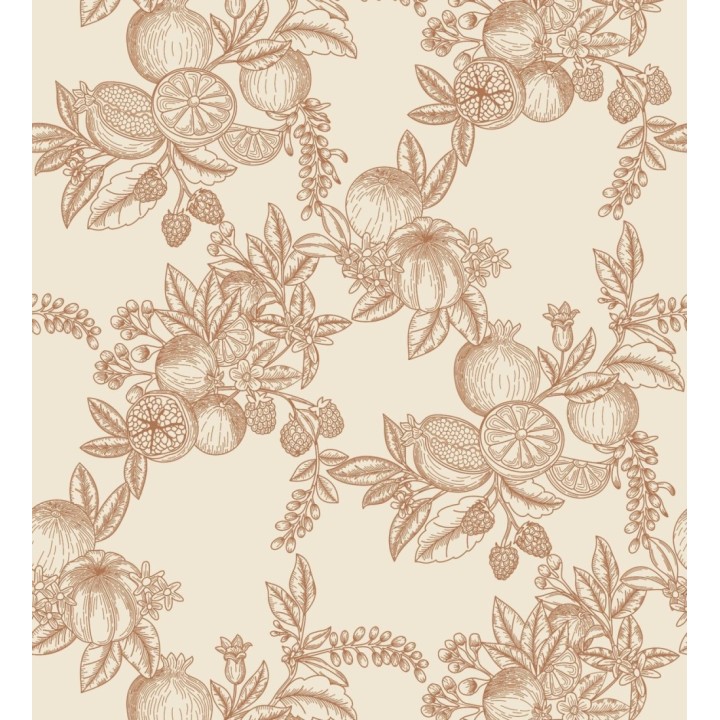 Papel pintado de frutos y hojas color naranja fondo crema - Sicily Pomm 683677