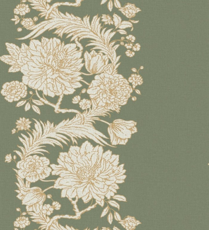 Papel pintado ornamental de flores perfiladas en oro fondo verde - Montrose Grand 683678