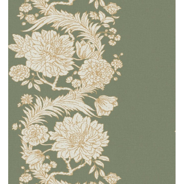 Papel pintado ornamental de flores perfiladas en oro fondo verde - Montrose Grand 683678