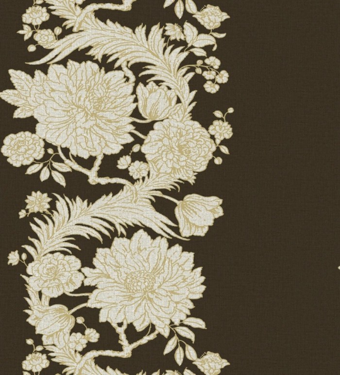 Papel pintado ornamental de flores perfiladas en oro fondo negro - Montrose Grand 683680