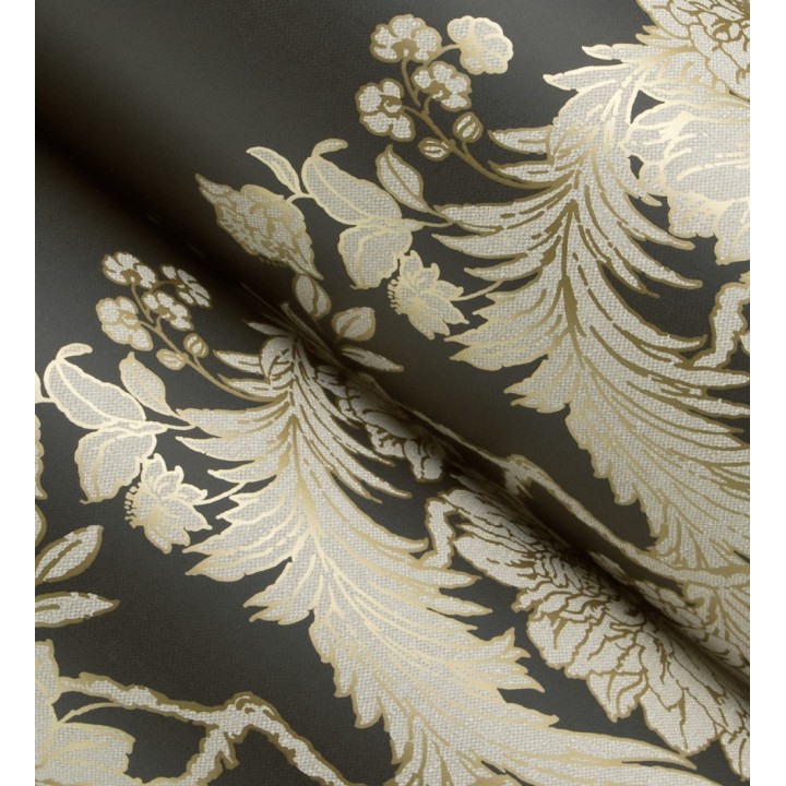 Papel pintado ornamental de flores perfiladas en oro fondo negro - Montrose Grand 683680