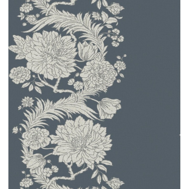 Papel pintado ornamental de flores perfiladas en plata fondo azul - Montrose Grand 683681