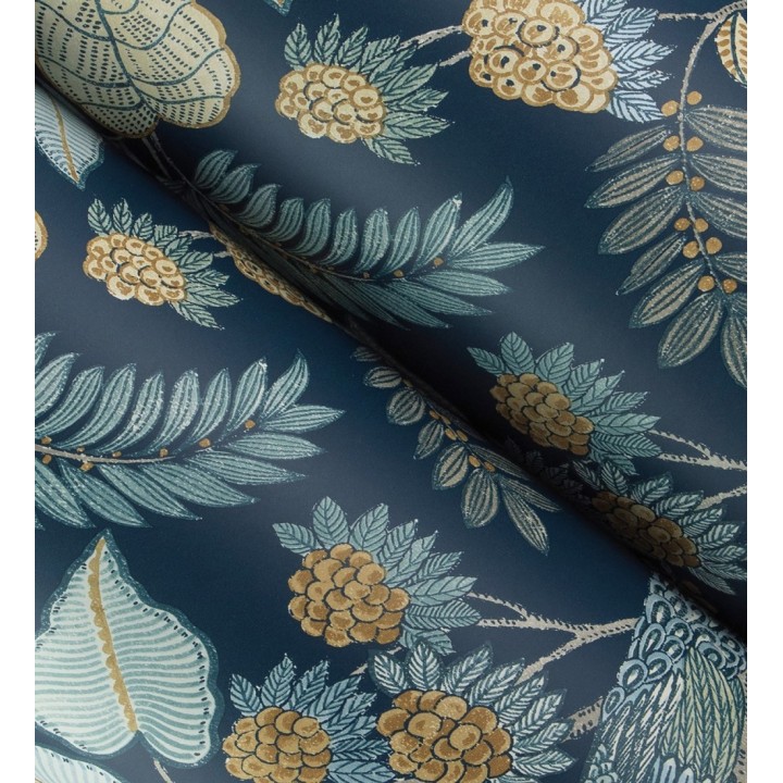 Papel pintado exótico de pavos reales y selva fondo azul oscuro - Mayfair Peacock 683682