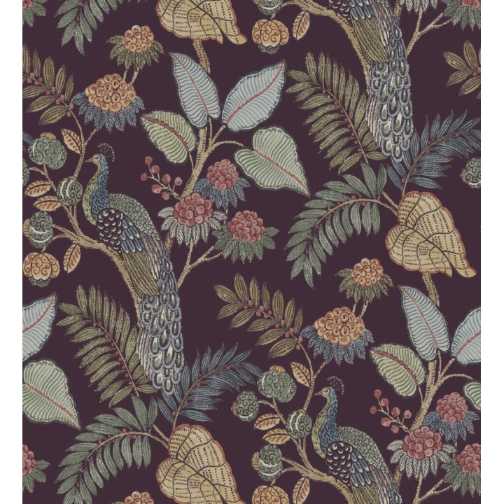 Papel pintado exótico de pavos reales y selva fondo negro cálido - Mayfair Peacock 683683