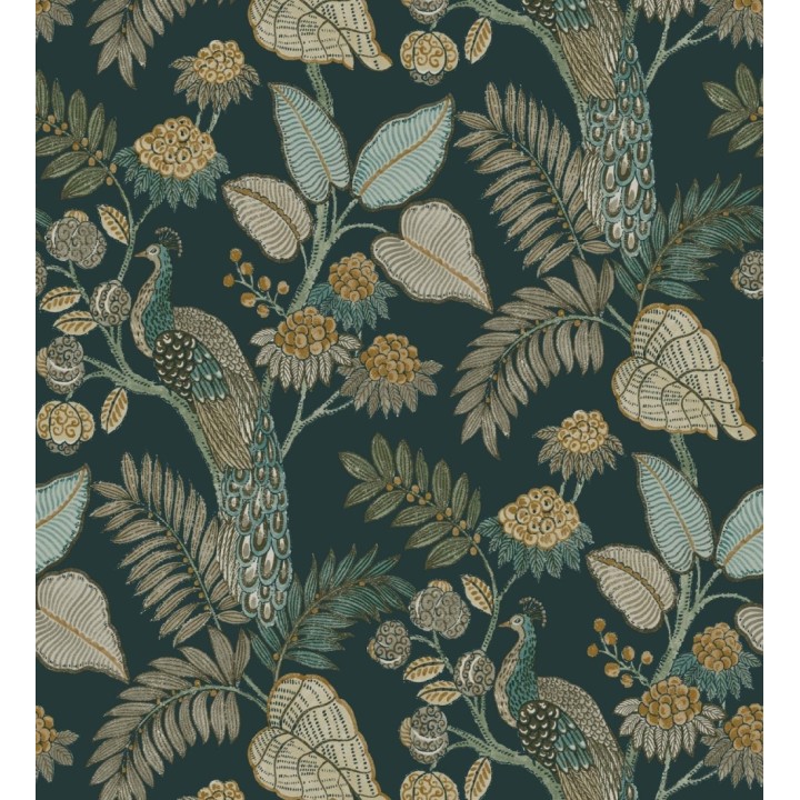 Papel pintado exótico de pavos reales y selva fondo verde oscuro - Mayfair Peacock 683684