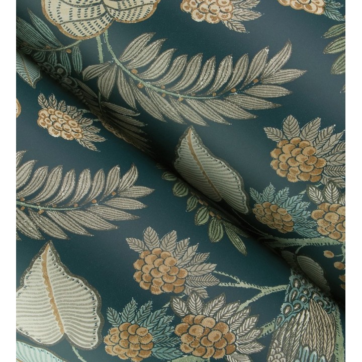 Papel pintado exótico de pavos reales y selva fondo verde oscuro - Mayfair Peacock 683684