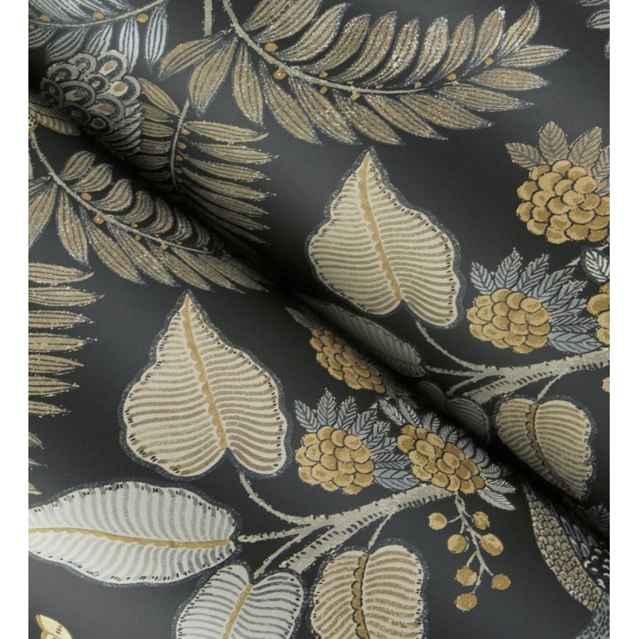 Papel pintado exótico de pavos reales y selva fondo negro - Mayfair Peacock 683685