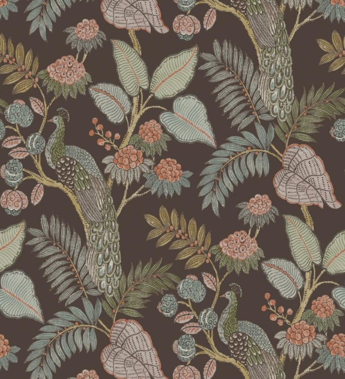 Papel pintado exótico de pavos reales y selva tonos sepia - Mayfair Peacock 683686