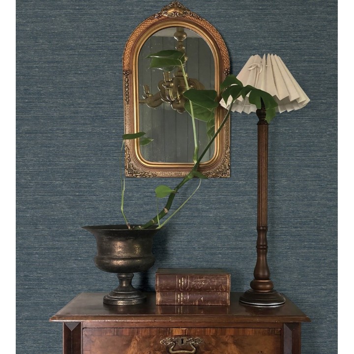 Papel pintado textura mixta lino y seda tonos azules oscuros - Basilea Linen 683688