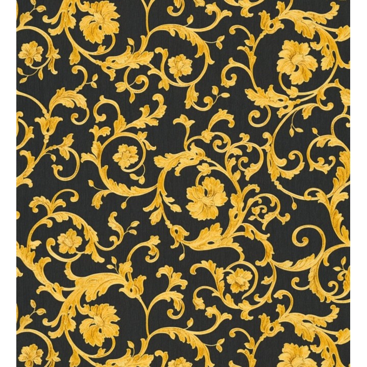 Papel pintado volutas doradas fondo negro de Versace - Caprice Royal 126323