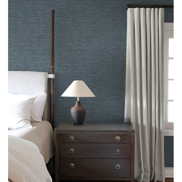 Papel pintado textura mixta lino y seda tonos azules oscuros - Basilea Linen 683688