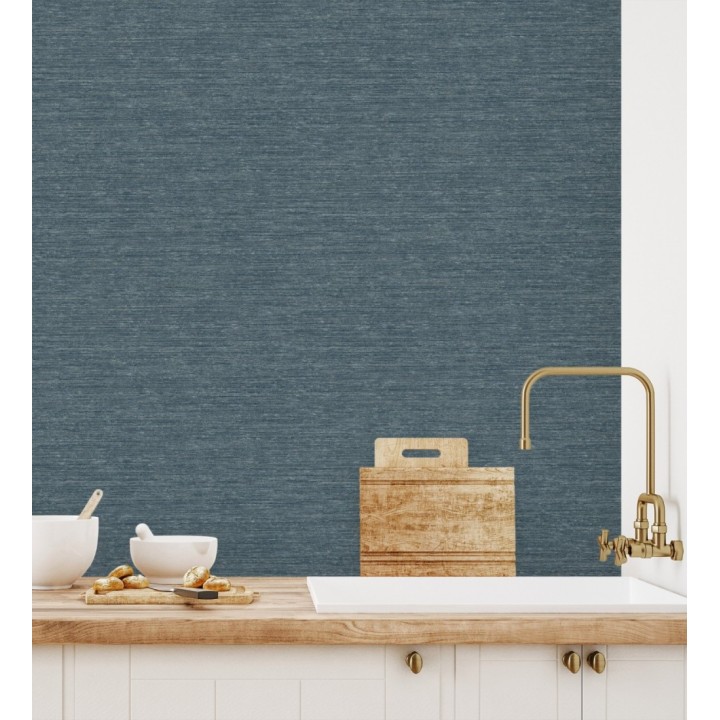 Papel pintado textura mixta lino y seda tonos azules oscuros - Basilea Linen 683688