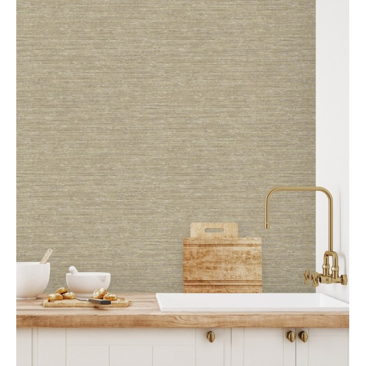 Papel pintado textura mixta lino y seda tonos beige tostado - Basilea Linen 683690