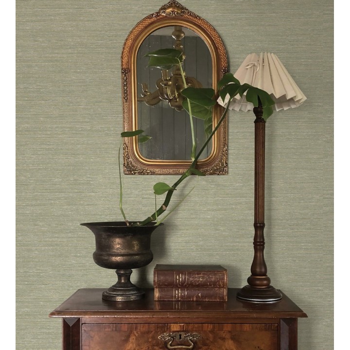 Papel pintado textura mixta lino y seda tonos verde salvia - Basilea Linen 683691