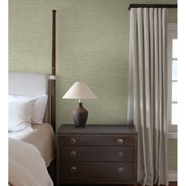 Papel pintado textura mixta lino y seda tonos verde salvia - Basilea Linen 683691