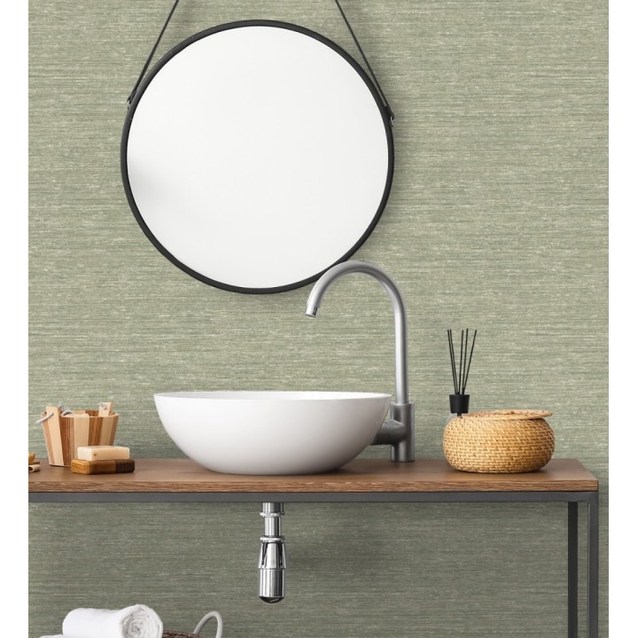 Papel pintado textura mixta lino y seda tonos verde salvia - Basilea Linen 683691