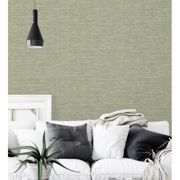 Papel pintado textura mixta lino y seda tonos verde salvia - Basilea Linen 683691