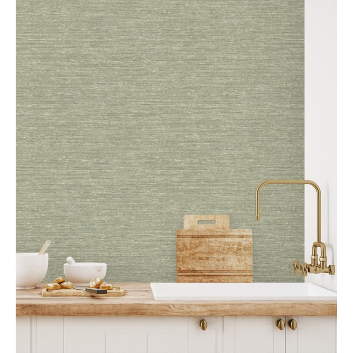 Papel pintado textura mixta lino y seda tonos verde salvia - Basilea Linen 683691