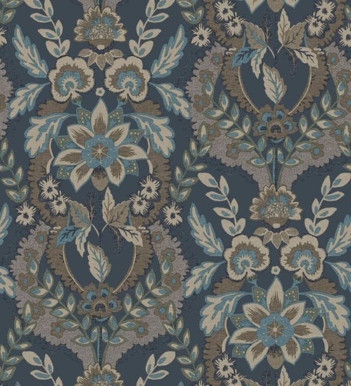 Papel pintado ornamental de flores estilo inglés fondo azul - Chelsea Regal 683692