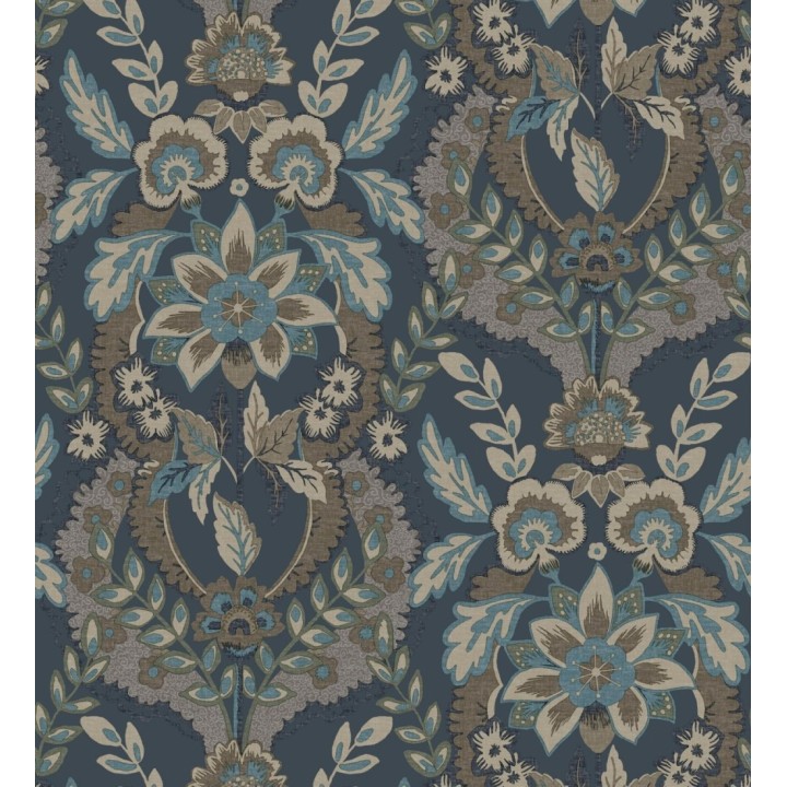 Papel pintado ornamental de flores estilo inglés fondo azul - Chelsea Regal 683692