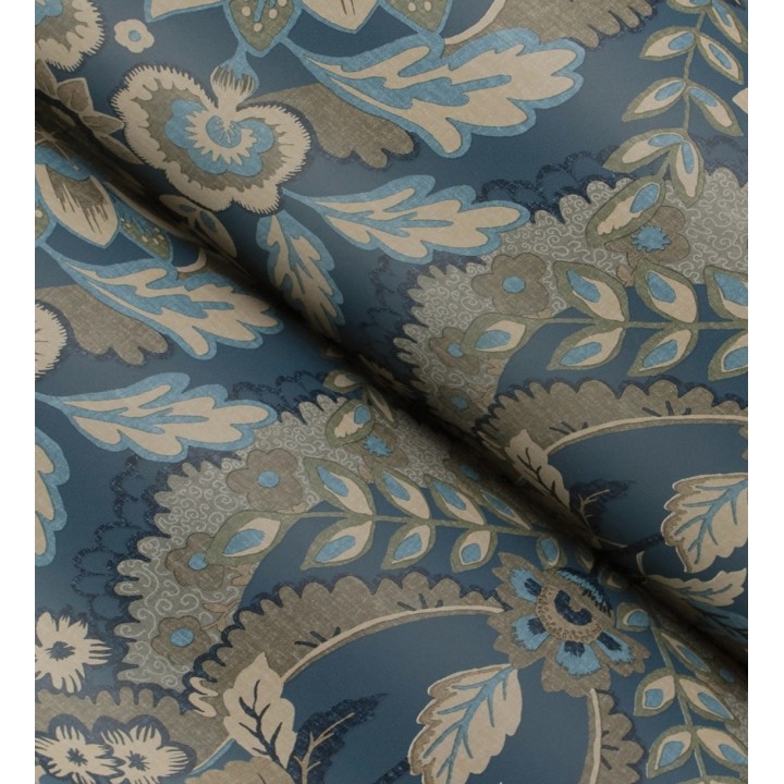 Papel pintado ornamental de flores estilo inglés fondo azul - Chelsea Regal 683692