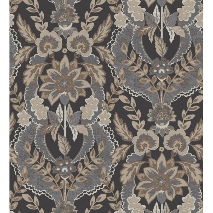 Papel pintado ornamental de flores estilo inglés fondo negro - Chelsea Regal 683693
