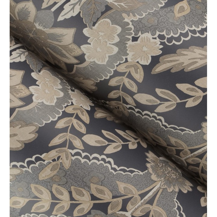 Papel pintado ornamental de flores estilo inglés fondo negro - Chelsea Regal 683693