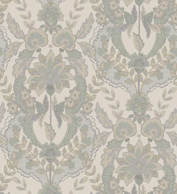 Papel pintado ornamental de flores estilo inglés fondo crema - Chelsea Regal 683694