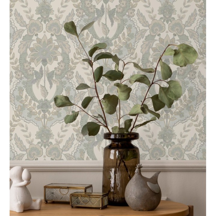 Papel pintado ornamental de flores estilo inglés fondo crema - Chelsea Regal 683694