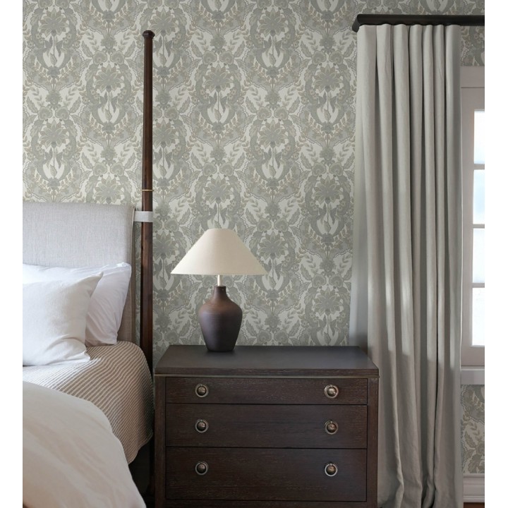 Papel pintado ornamental de flores estilo inglés fondo crema - Chelsea Regal 683694