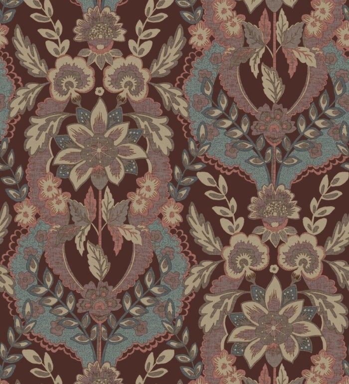 Papel pintado ornamental de flores estilo inglés fondo burdeos - Chelsea Regal 683695