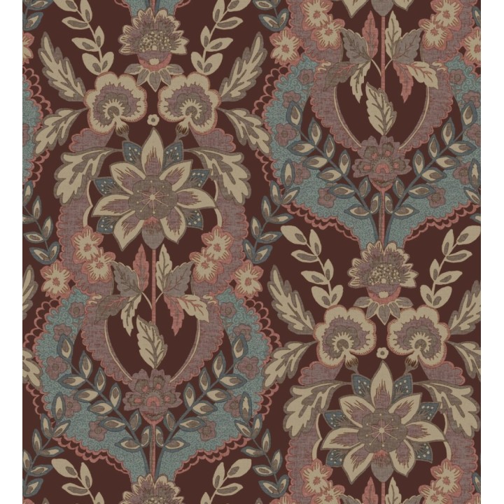 Papel pintado ornamental de flores estilo inglés fondo burdeos - Chelsea Regal 683695