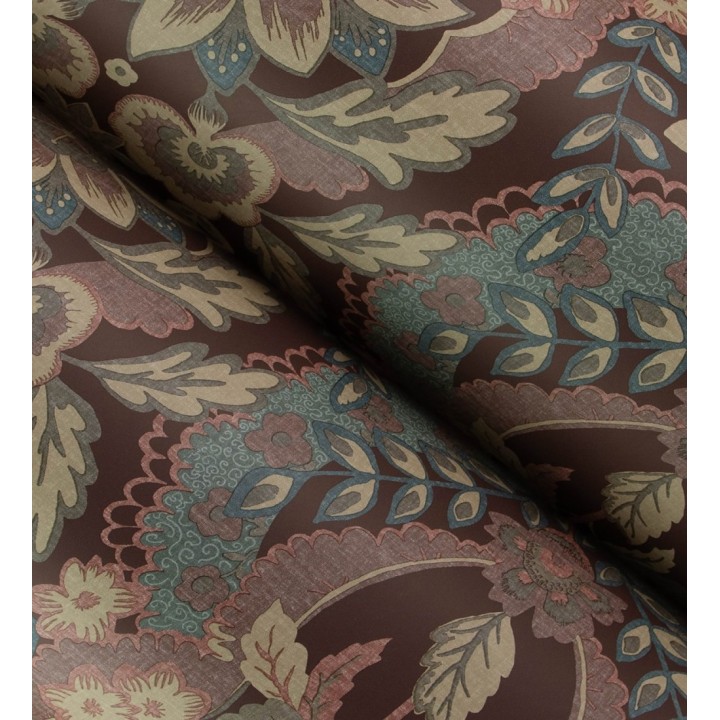 Papel pintado ornamental de flores estilo inglés fondo burdeos - Chelsea Regal 683695
